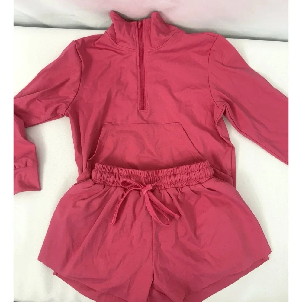 NWT Southern Sussies Pink 1/4 Zip‎ Long Sleeve Top and Shorts Girls Size 6/7